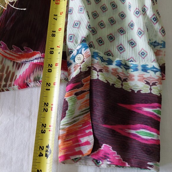 Zara Feather Trim Semi-Sheer  Geometric/Floral Printed Blouse, Size XS - Picture 9 of 10